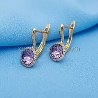 Сережки Swarovski, фіолетові, англ.замок, позолота  Xuping