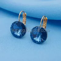 Сережки Swarovski, темно  синій, позолота Xuping