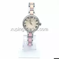 Часы KIMIO Серебристый, с розовой вставкой и камнями, длина браслета 19см, циферблат 27мм