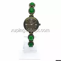 Часы KIMIO на браслете с зелеными камнями, длина браслета 20, циферблат 25мм