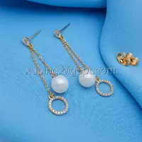 Сережки цвяшки, Перлина і Кільце на ланцюжках, вставка цирконій, позолота Xuping