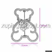 Брошь  Медвежонок с россыпью циркония, родированная