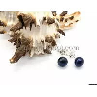 Серьги гвоздики, Темно-синяя натуральная Жемчужина, 6мм, родий
