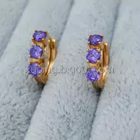Сережки Колечка з фіолетовим цирконієм, позолота Xuping, 18К