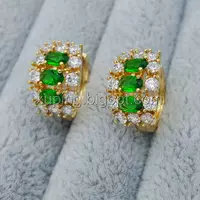Сережки позолота Xuping, Прямокутник із зеленим цирконієм, 18К