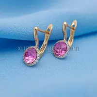 Сережки  Swarovski, Класичні рожеві, англ.замок, позолота Xuping
