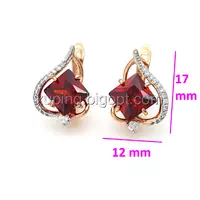 Серьги Ромб с красным цирконием, англ.замок, позолота, 14к