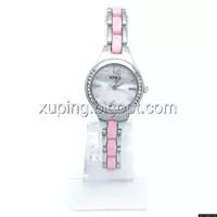 Часы KIMIO Серебристый, с розовой вставкой и камнями, длина браслета 20,5см, циферблат 26мм